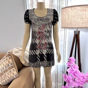 Kali Orea Shirt Sleeve Black A-Line Dress Size M Medium Made in Italy